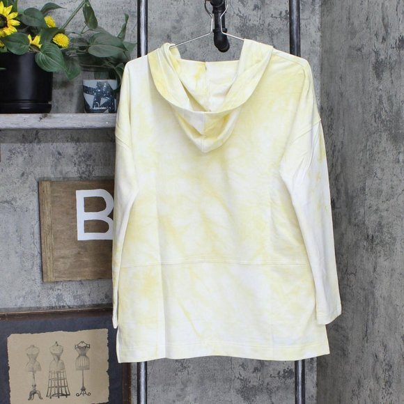 NWT Melloday Women's French Terry Tie Dye Hooded Pullover Top Medium Yellow - Picture 3 of 5